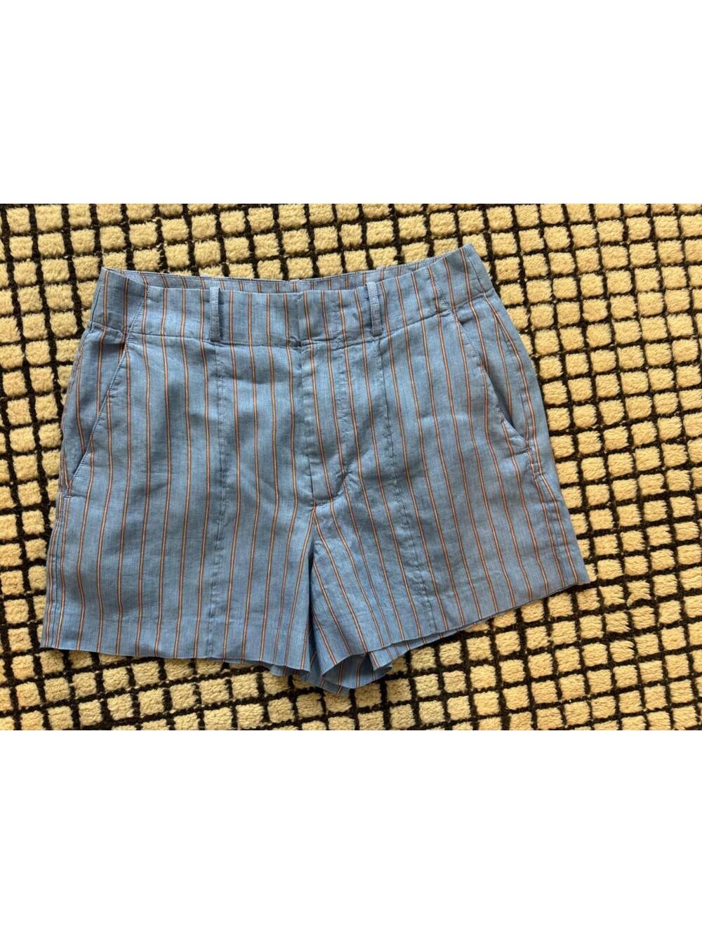 Madewell Fairbanks Linen Shorts Blue with brown/ivory pinstripes women's Size 8